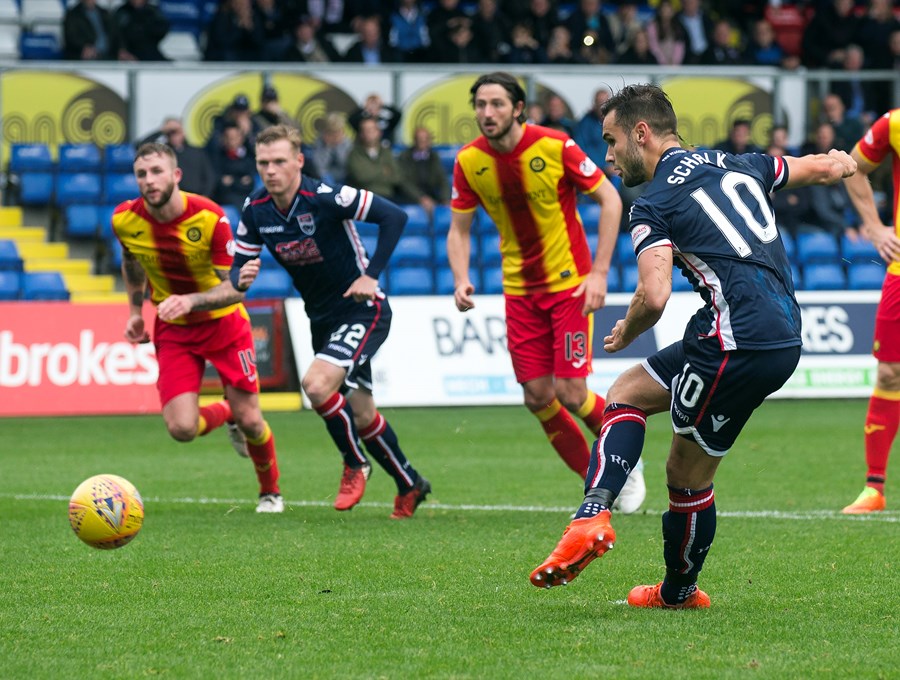 Picture - Ken Macpherson, Inverness. Ross County(1) v Partick Thistle(1). 09.09.17. Ross County's Alex Schalk scores the equaliser from the penalty spot.