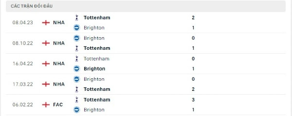 Thành tích thi đấu gần đây của Brighton vs Tottenham