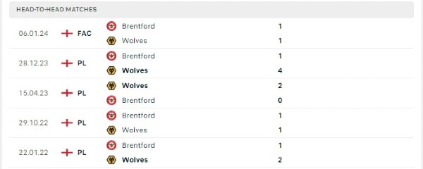 Thành tích thi đấu gần đây của Wolves vs Brentford