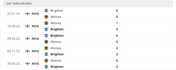 Lịch sử đối đầu Wolves - Brighton