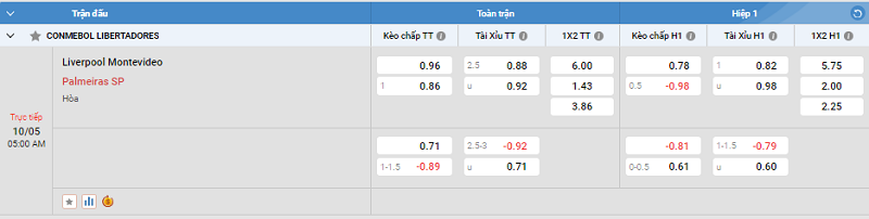 Tip kèo bóng đá trận Liverpool Montevideo vs Palmeiras SP uk88