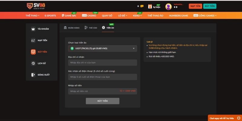 Rút Và Bán USDT Trên SV88 Bằng Sàn Huobi