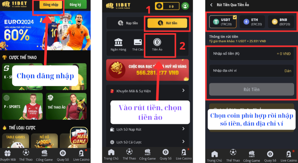 Tạo yêu cầu rút tiền từ 11bet