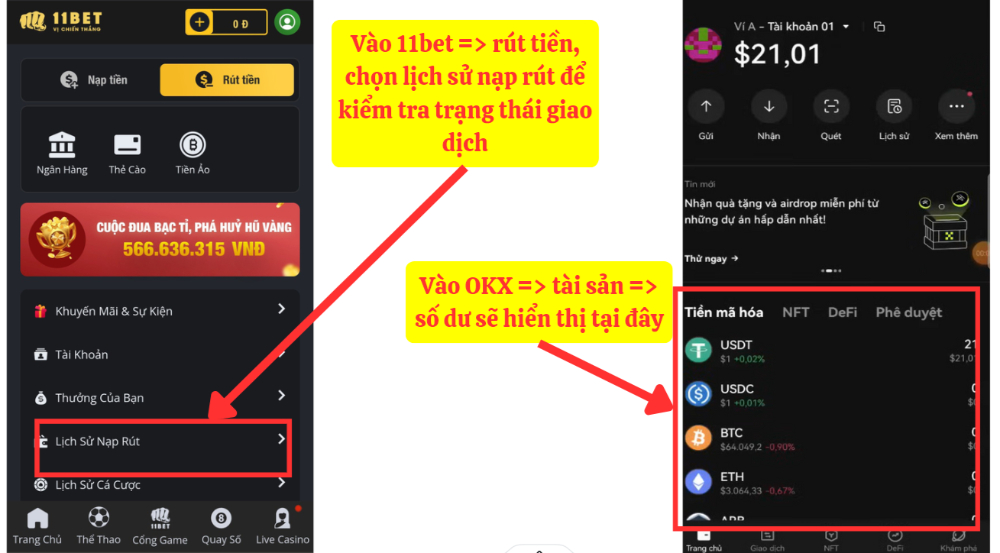 Nhận tiền ảo từ 11bet vào OKX