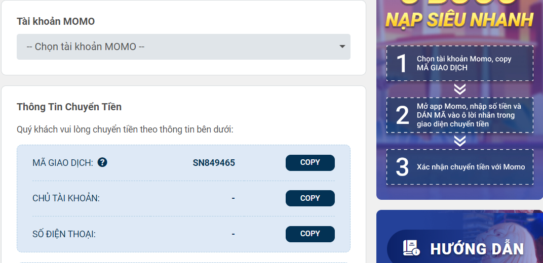 Bước 4: Nhập thông tin nạp tiền Momo