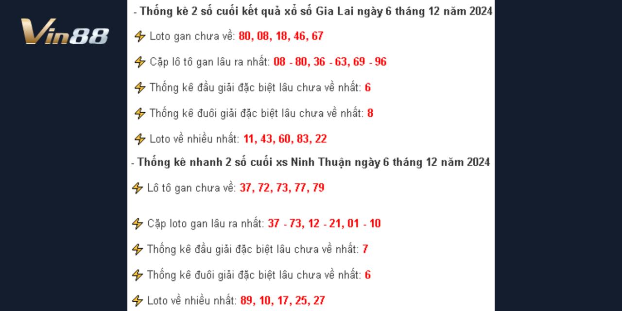 Thống Kê Kết Quả Xổ Số Miền Trung Thứ 6 Ngày 6/12/2024