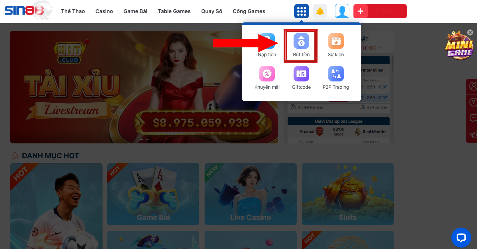 RÚT TIỀN SIN88 THÔNG QUA NGÂN HÀNG