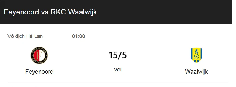 Nhận định trận đấu Feyenoord vs RKC Waalwijk uk88
