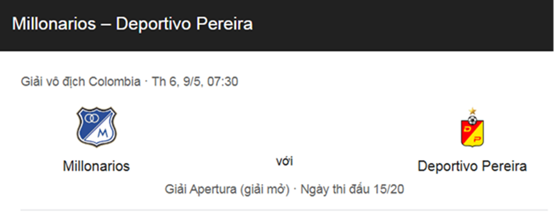 Tip kèo bóng đá trận Millonarios vs Deportivo Pereira uk88