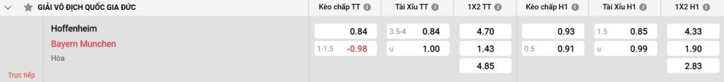 Bảng kèo Hoffenheim vs Bayern Munich