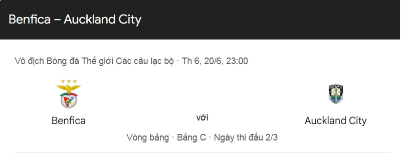 Tip kèo bóng đá trận Benfica vs Auckland City uk88