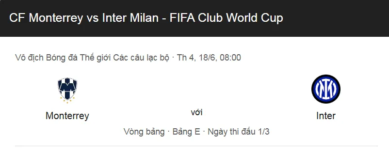 Tip kèo bóng đá trận Monterrey vs Inter Milan uk88
