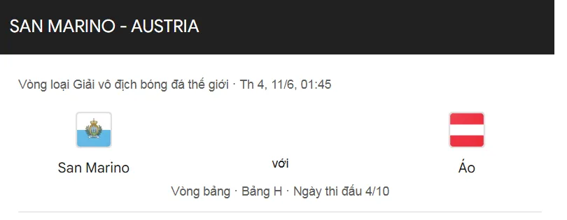 Tip kèo bóng đá trận San Marino vs Austria uk88