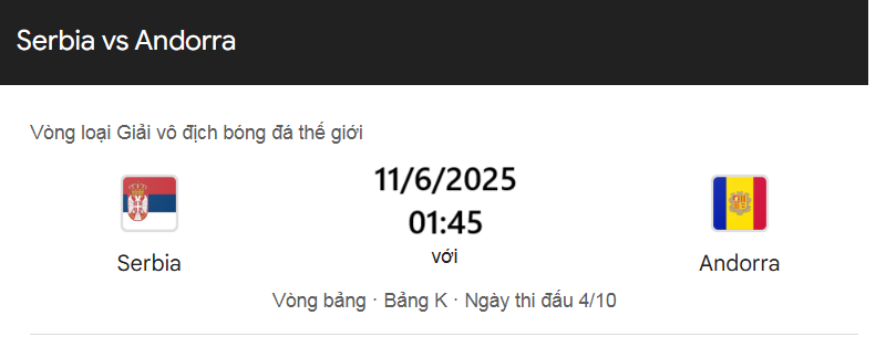 Tip kèo bóng đá trận Serbia vs Andorra uk88