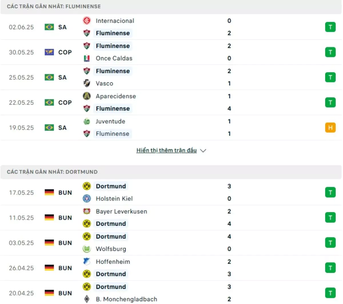 Thành tích thi đấu gần đây của Fluminense vs Dortmund