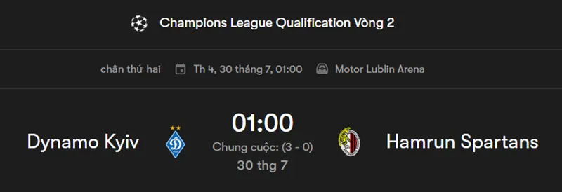 Nhận định bóng đá trận đấu giữa Dynamo Kiev vs Hamrun Spartans uk88