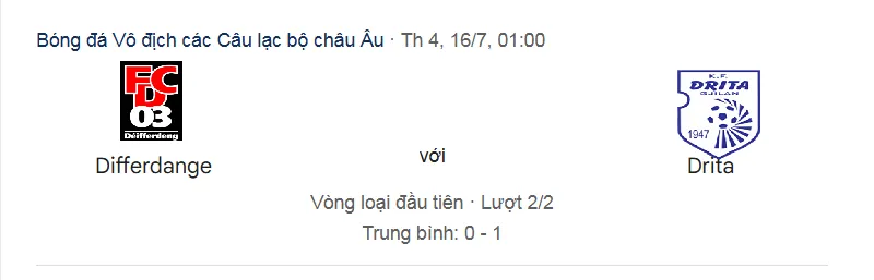 Tip kèo bóng đá Differdange vs Drita uk88
