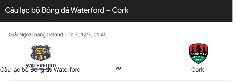 Tip nhận định bóng đá Waterford vs Cork City uk88