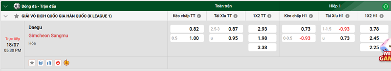 Tip nhận định bóng đá trận đấu Daegu FC vs Gimcheon Sangmu uk88