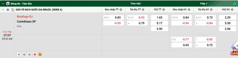 Tips Bóng Đá Botafogo RJ vs Corinthians SP uk88