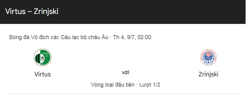Tips Nhận Định Bóng Đá Virtus vs Zrinjski Mostar uk88