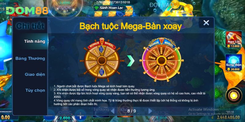 Bạch Tuộc Mega - Bàn Xoay đã mang đến phần thưởng từ x100 cho đến x950