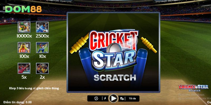 Bảng trả thưởng trên từng biểu tượng Cricket Star Scratch 