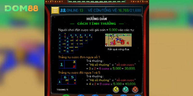 Hướng dẫn cách tính thưởng trong game Đua Ngựa Máy Xèng