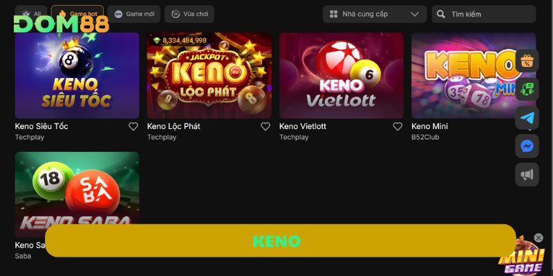 Keno DOM88 – Chơi Nhanh, Thưởng Nhiều, Kết Quả Minh Bạch