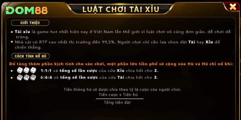 Luật chơi tài xỉu cực kỳ đơn giản tại DOM88