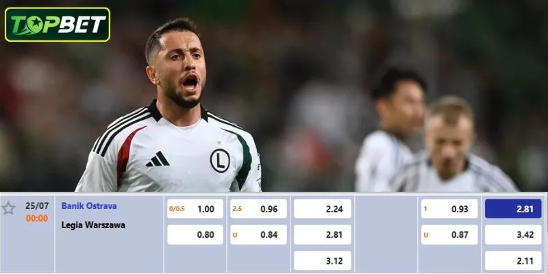 Tỷ lệ kèo chi tiết cho trận đấu Banik Ostrava Vs Legia Warszawa