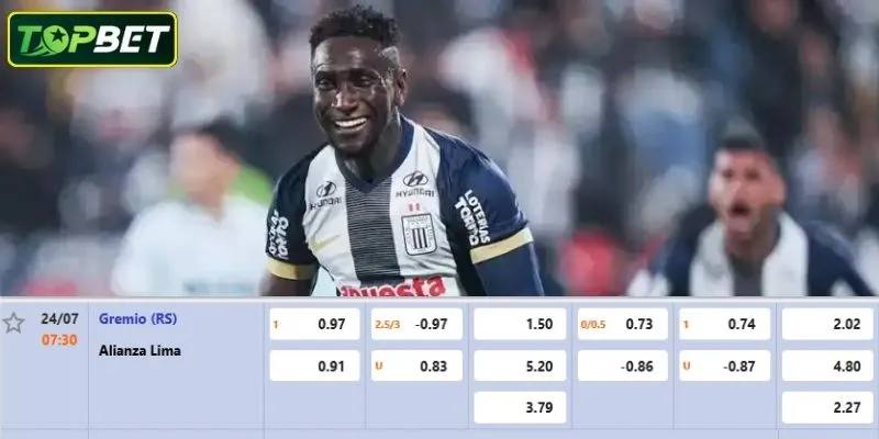 Tỷ lệ kèo chi tiết cho trận đấu Gremio (RS) Vs Alianza Lima