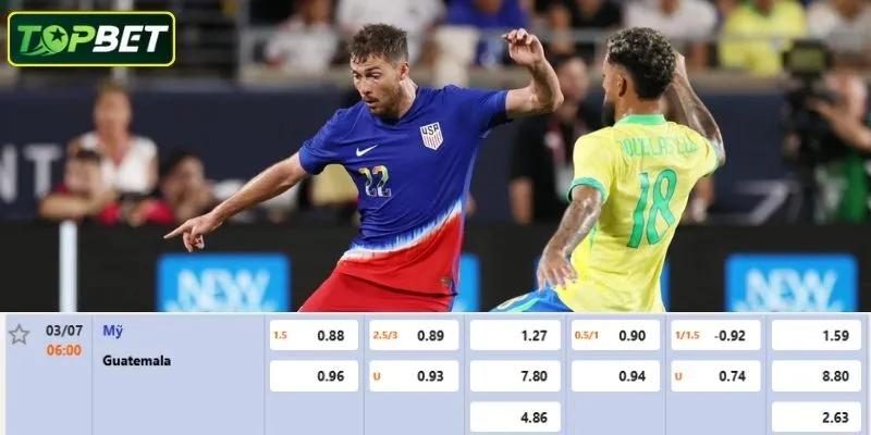 Tỷ lệ kèo chi tiết cho trận đấu Mỹ Vs Guatemala
