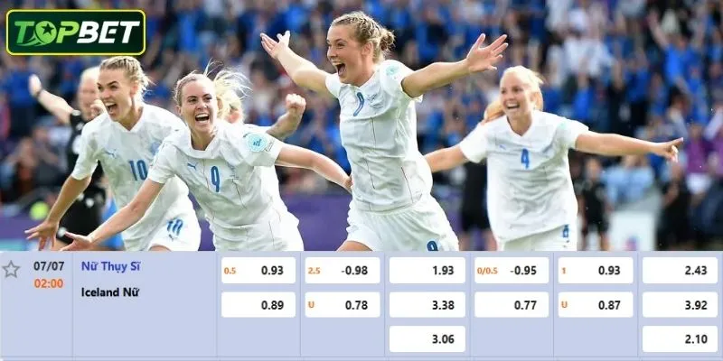 Tỷ lệ kèo chi tiết cho trận đấu Switzerland Women Vs Iceland Women