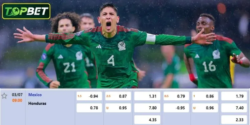 Tỷ lệ kèo chi tiết của trận đấu Mexico Vs Honduras từ TOPBET