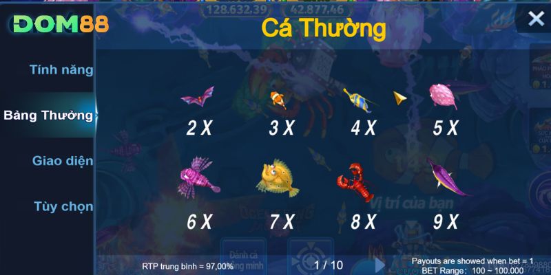 Tỷ lệ trả thưởng của các loài sinh vật biển trong game