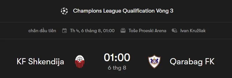 Nhận định bóng đá chi tiết FK Shkendija vs Qarabag uk88