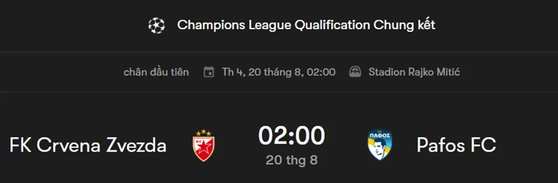 Nhận định bóng đá trận đấu giữa Crvena Zvezda vs Pafos FC uk88