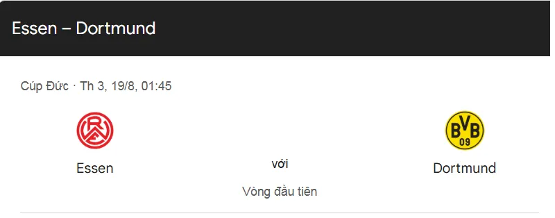 Nhận định bóng đá trận đấu giữa Rot Weiss Essen vs Borussia Dortmund uk88