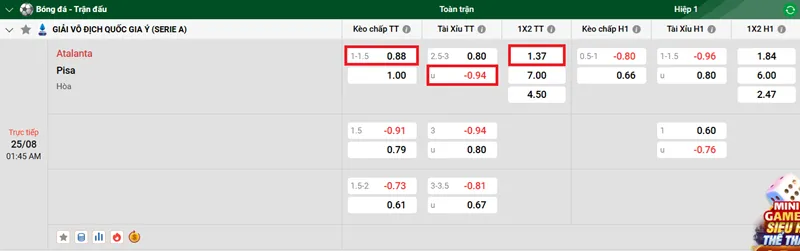 Nhận định trận đấu Atalanta vs Pisa uk88