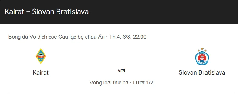 Tip Kèo Bóng Đá Kairat Almaty vs Slovan Bratislava uk88