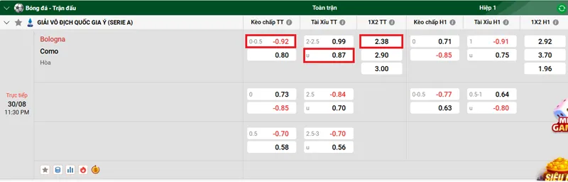 Tip nhận định trận đấu Bologna vs Como uk88