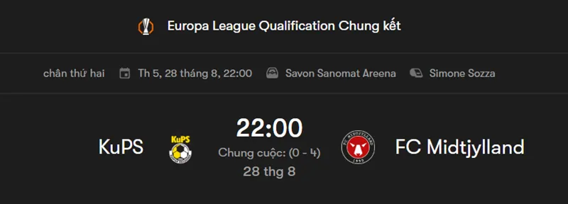 Tips Bóng đá Vòng Loại UEFA Europa League KuPS vs Midtjylland uk88