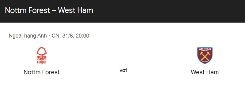Tips bóng đá trận đấu giữa Nottingham Forest vs West Ham uk88
