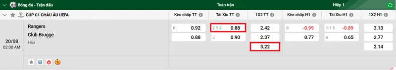 Tips soi kèo bóng đá trận đấu giữa Rangers vs Club Brugge uk88