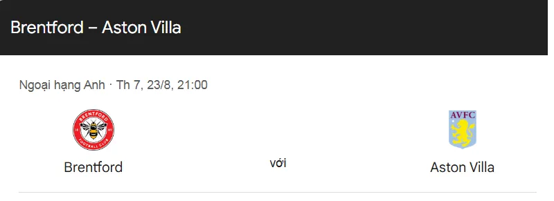 Trận đấu giữa Brentford vs Aston Villa uk88