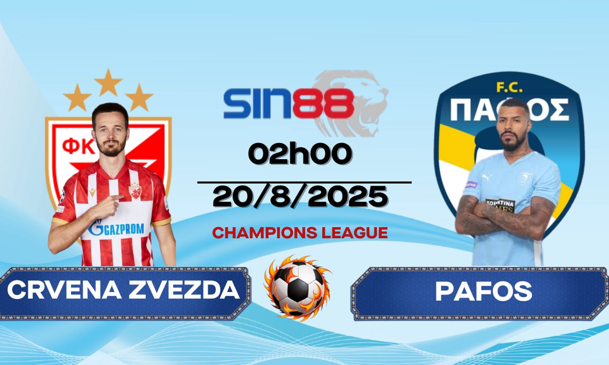 Soi kèo bóng đá Crvena zvezda - Pafos 02h00 ngày 20/08/2025 - VL Champions League