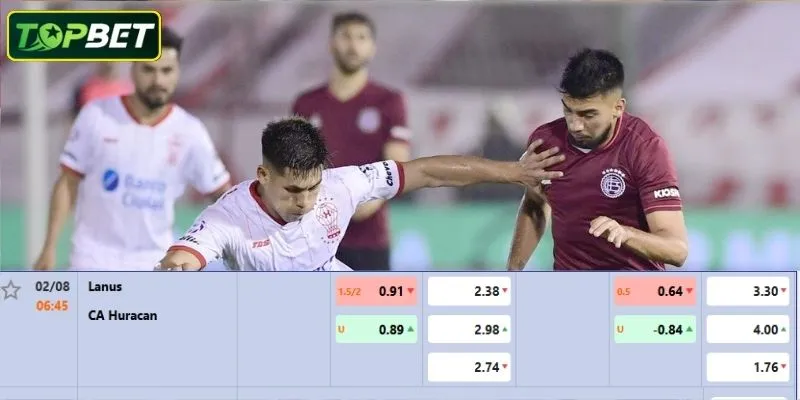 Tỷ lệ kèo chi tiết cho trận đấu Club Atlético Lanus Vs CA Huracan