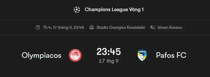 Nhận định bóng đá về trận đấu giữa Olympiacos vs Pafos FC uk88
