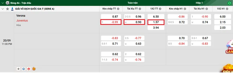 Tip kèo bóng đá Verona vs Juventus uk88